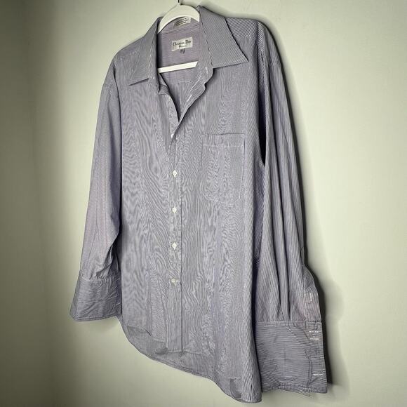 Christian Dior Vintage Purple Stripe Mens Button Down Shirt Size Large - Picture 4 of 8